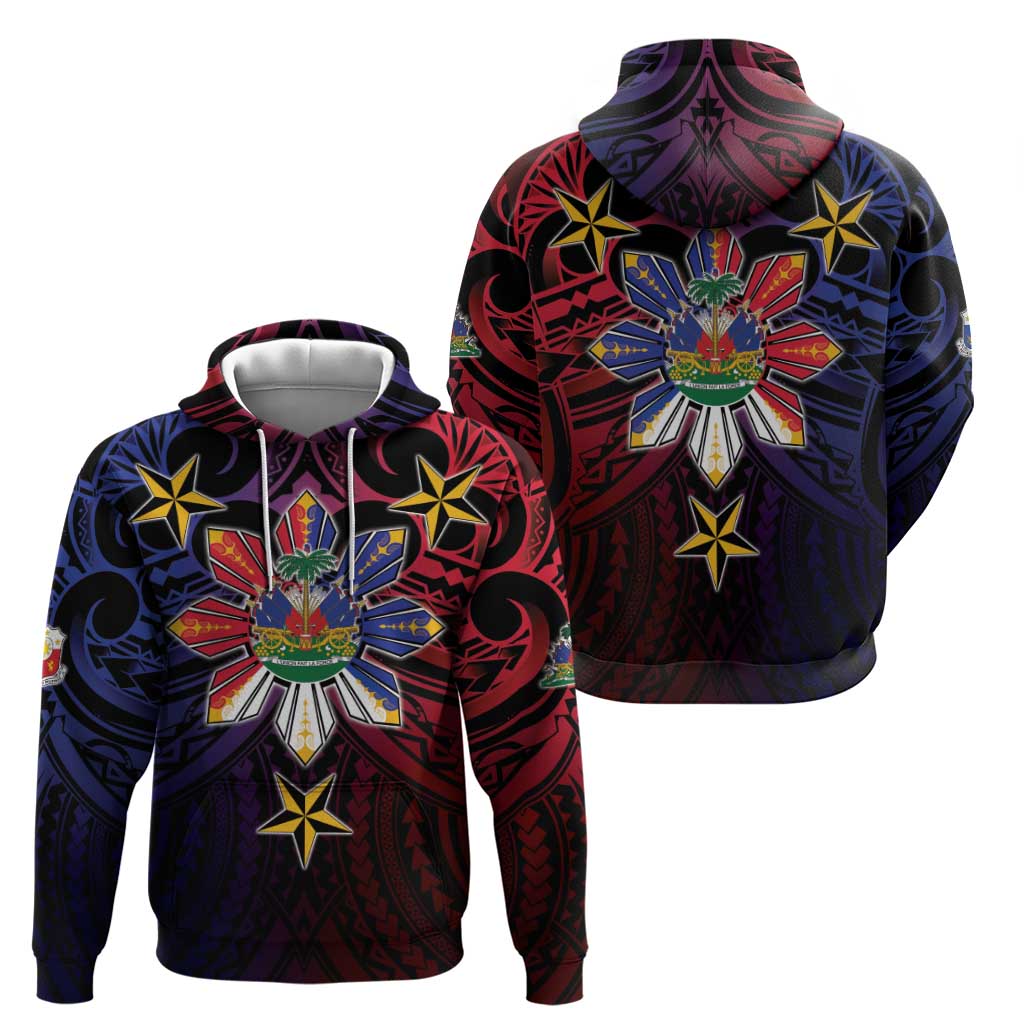 Haiti Philippines Hoodie Haitian Coat Of Arms With Filipino Sun LT05 - Polynesian Pride