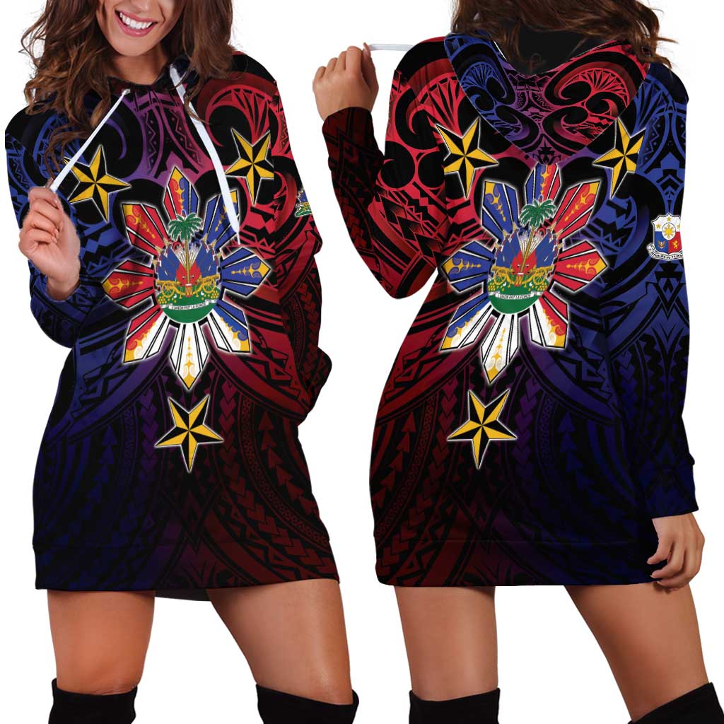 Haiti Philippines Hoodie Dress Haitian Coat Of Arms With Filipino Sun