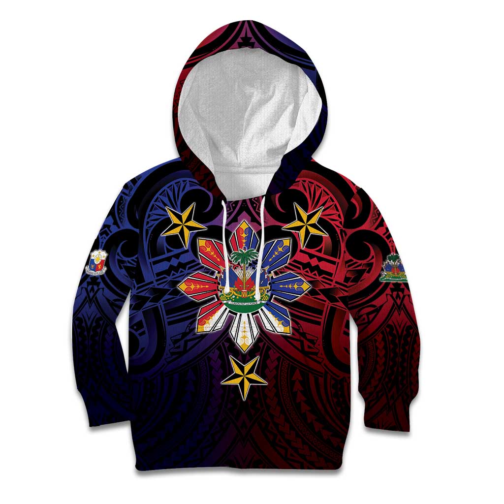 Haiti Philippines Kid Hoodie Haitian Coat Of Arms With Filipino Sun LT05 Hoodie Black - Polynesian Pride