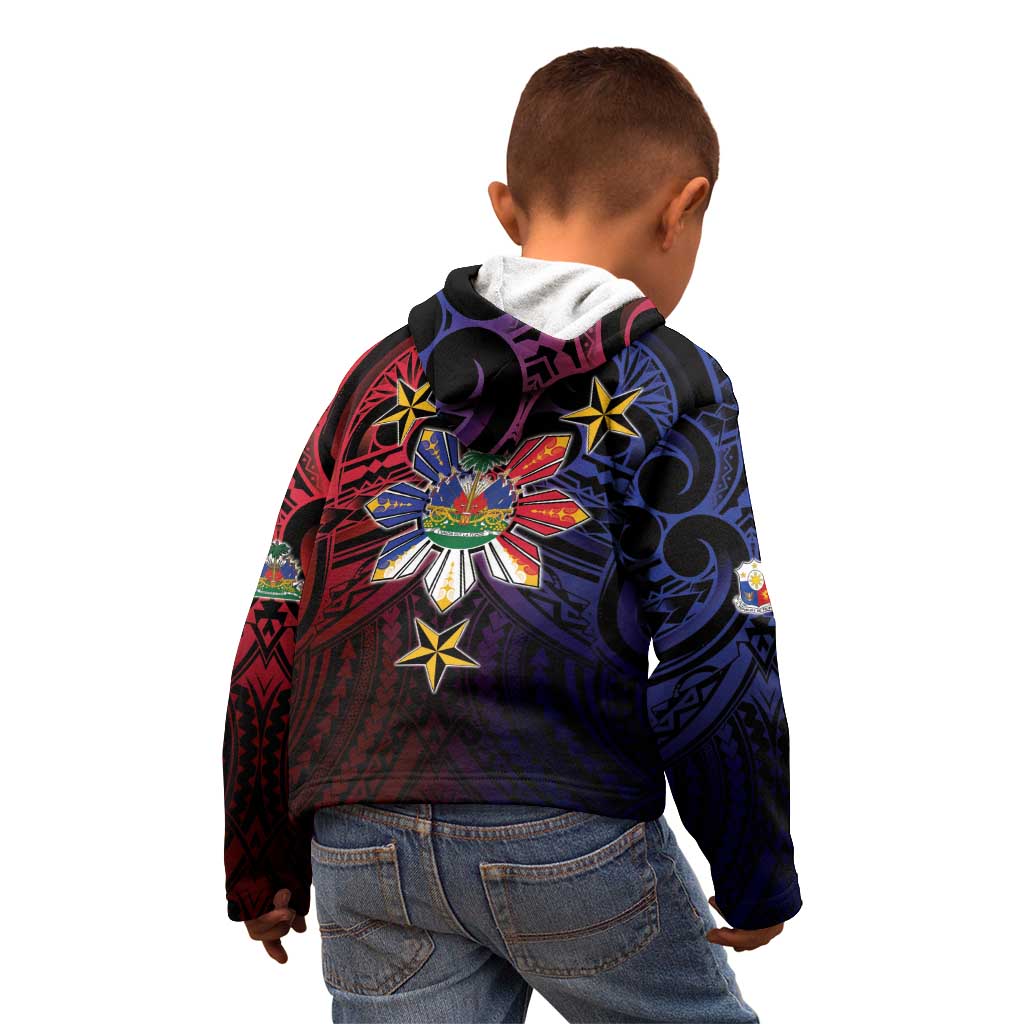 Haiti Philippines Kid Hoodie Haitian Coat Of Arms With Filipino Sun LT05 - Polynesian Pride