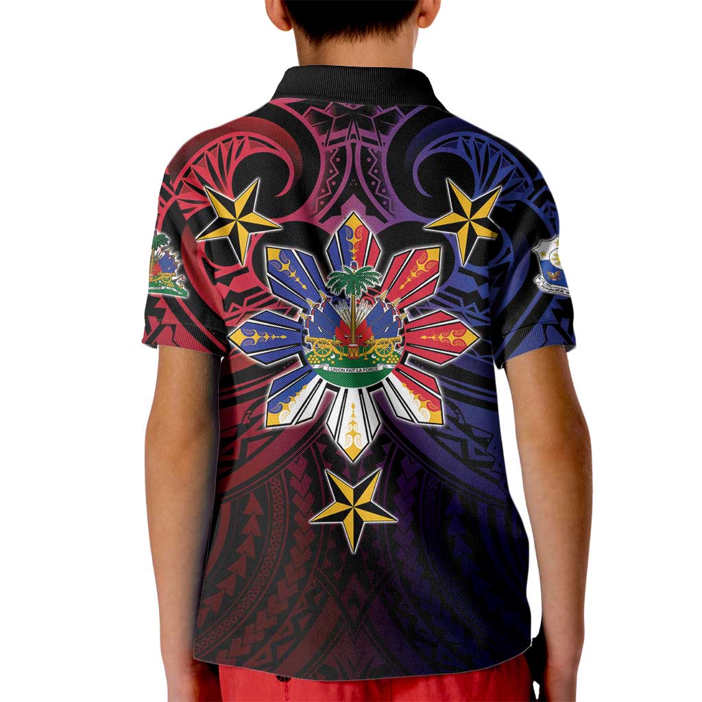 Haiti Philippines Kid Polo Shirt Haitian Coat Of Arms With Filipino Sun LT05 - Polynesian Pride