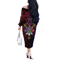 Haiti Philippines Off The Shoulder Long Sleeve Dress Haitian Coat Of Arms With Filipino Sun