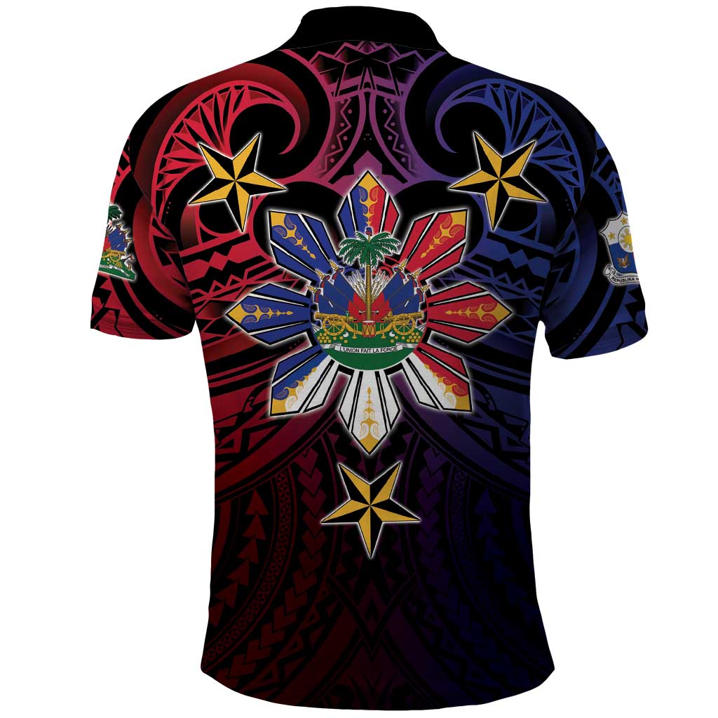 Haiti Philippines Polo Shirt Haitian Coat Of Arms With Filipino Sun LT05 - Polynesian Pride