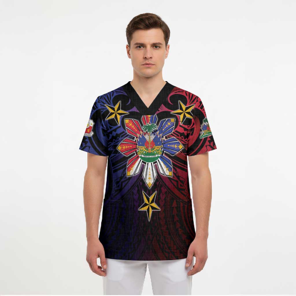 Haiti Philippines Scrub Top Haitian Coat Of Arms With Filipino Sun
