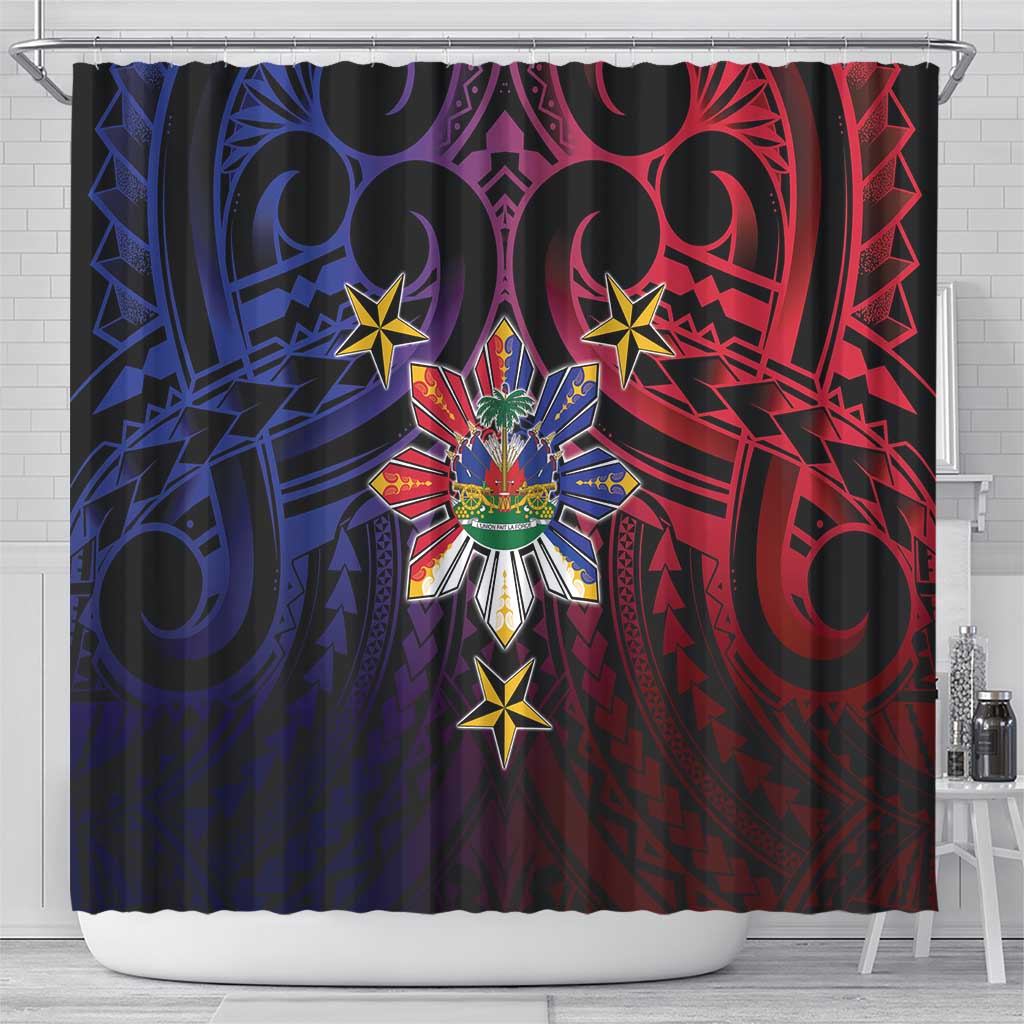 Haiti Philippines Shower Curtain Haitian Coat Of Arms With Filipino Sun LT05 - Polynesian Pride