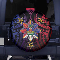 Haiti Philippines Spare Tire Cover Haitian Coat Of Arms With Filipino Sun LT05 No hole Black - Polynesian Pride