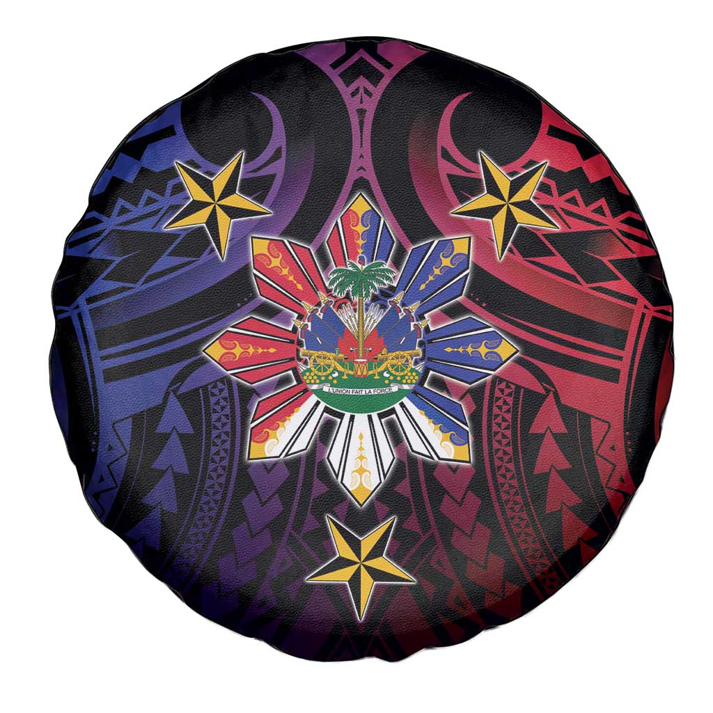 Haiti Philippines Spare Tire Cover Haitian Coat Of Arms With Filipino Sun LT05 - Polynesian Pride