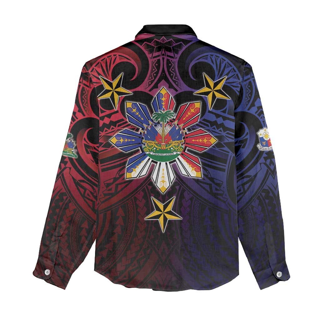 Haiti Philippines Women Casual Shirt Haitian Coat Of Arms With Filipino Sun