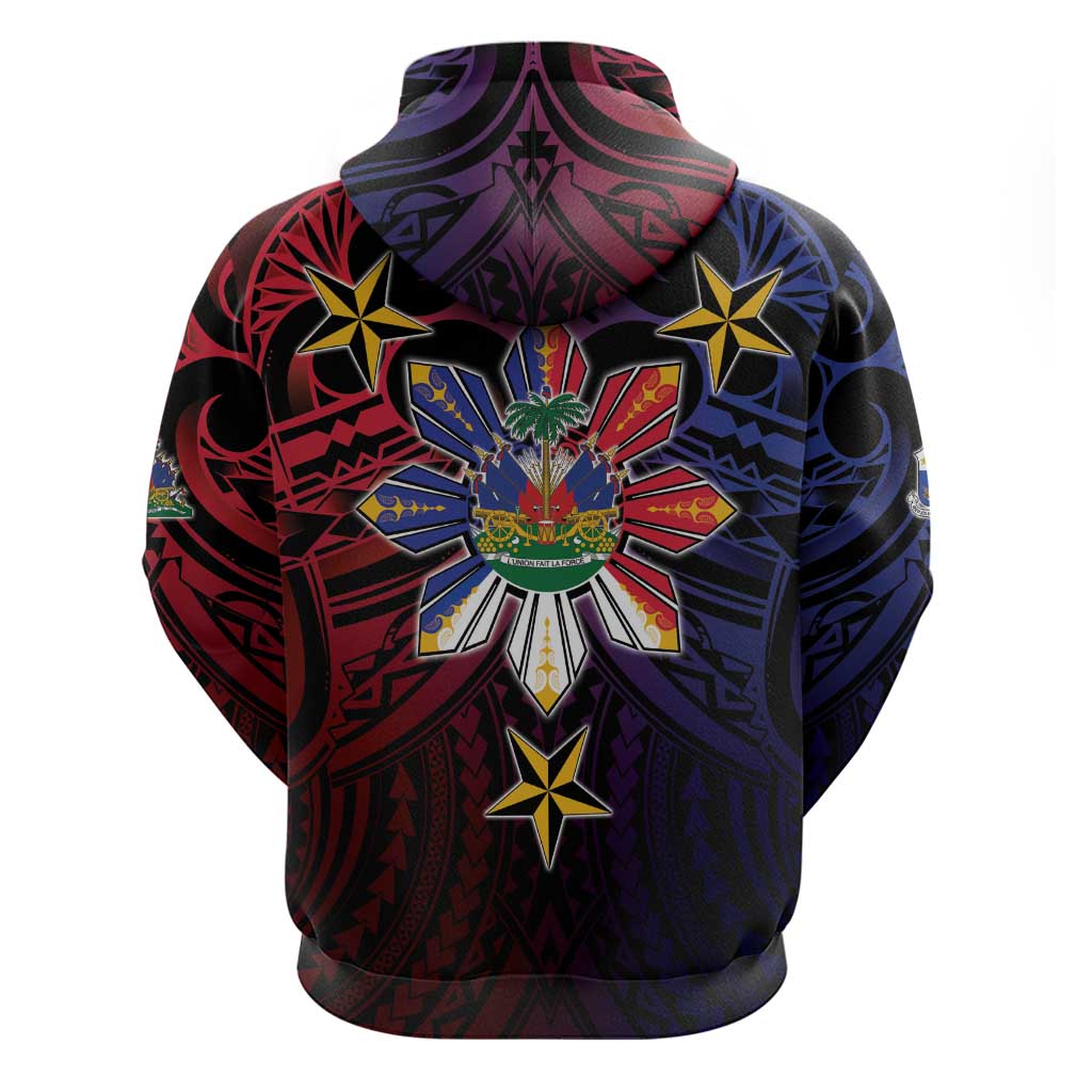 Haiti Philippines Zip Hoodie Haitian Coat Of Arms With Filipino Sun LT05 - Polynesian Pride