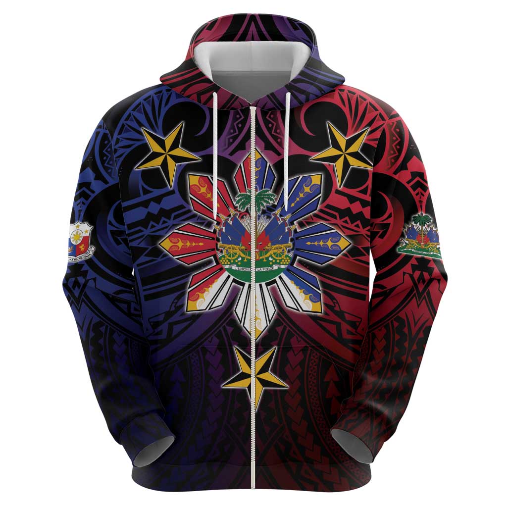 Haiti Philippines Zip Hoodie Haitian Coat Of Arms With Filipino Sun LT05 - Polynesian Pride