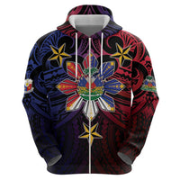 Haiti Philippines Zip Hoodie Haitian Coat Of Arms With Filipino Sun LT05 - Polynesian Pride