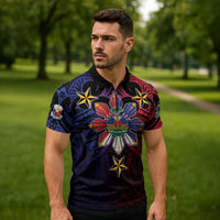 Haiti Philippines Zipper Polo Shirt Haitian Coat Of Arms With Filipino Sun LT05 - Polynesian Pride