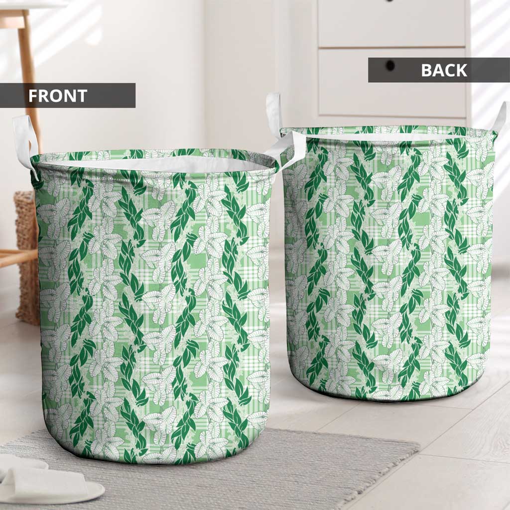 Hawaii Ti Leaf Maile Tuberose Lei Laundry Basket With Hanalei Leaf Green LT05 - Polynesian Pride