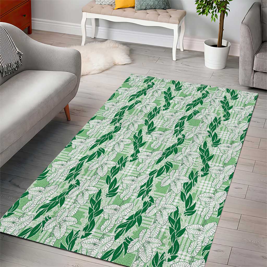 Hawaii Ti Leaf Maile Tuberose Lei Area Rug With Hanalei Leaf Green LT05 - Polynesian Pride