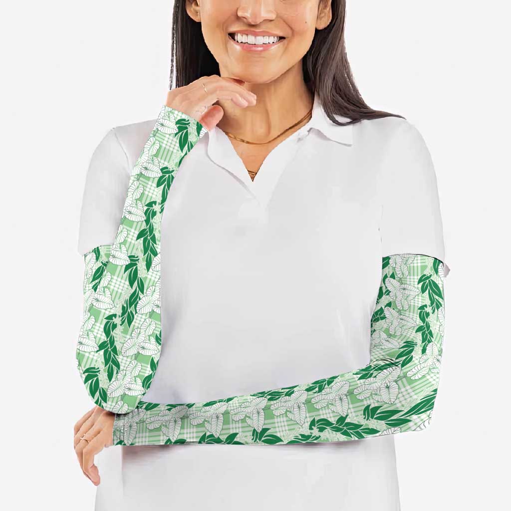 Hawaii Ti Leaf Maile Tuberose Lei Arm Sleeves With Hanalei Leaf Green LT05 - Polynesian Pride