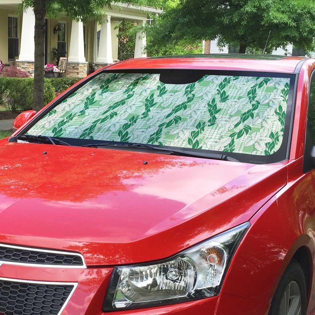 Hawaii Ti Leaf Maile Tuberose Lei Auto Sun Shade With Hanalei Leaf Green LT05 - Polynesian Pride