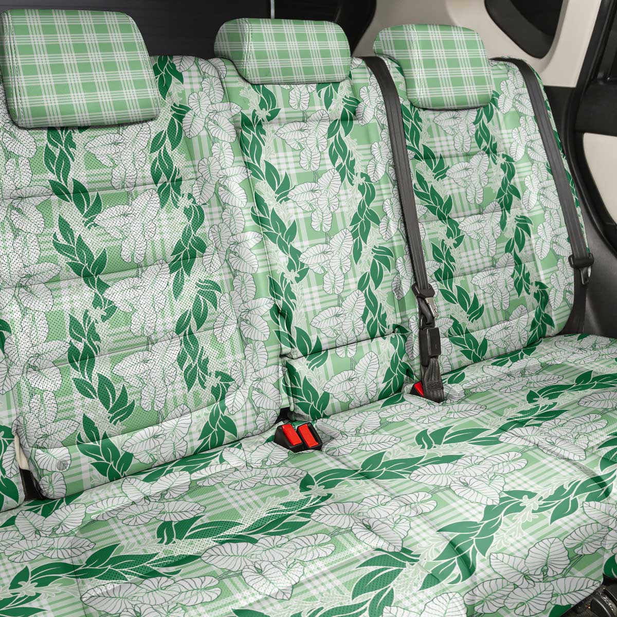 Hawaii Ti Leaf Maile Tuberose Lei Back Car Seat Cover With Hanalei Leaf Green LT05 - Polynesian Pride