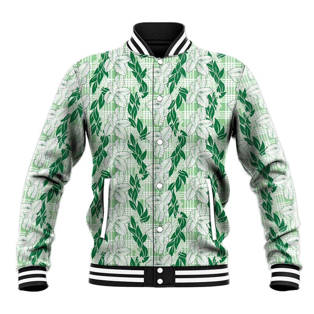 Hawaii Ti Leaf Maile Tuberose Lei Baseball Jacket With Hanalei Leaf Green LT05 Unisex Green - Polynesian Pride