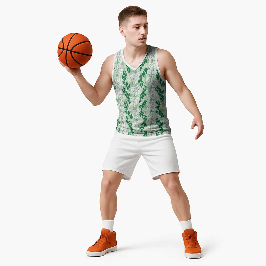 Hawaii Ti Leaf Maile Tuberose Lei Basketball Jersey With Hanalei Leaf Green LT05 - Polynesian Pride