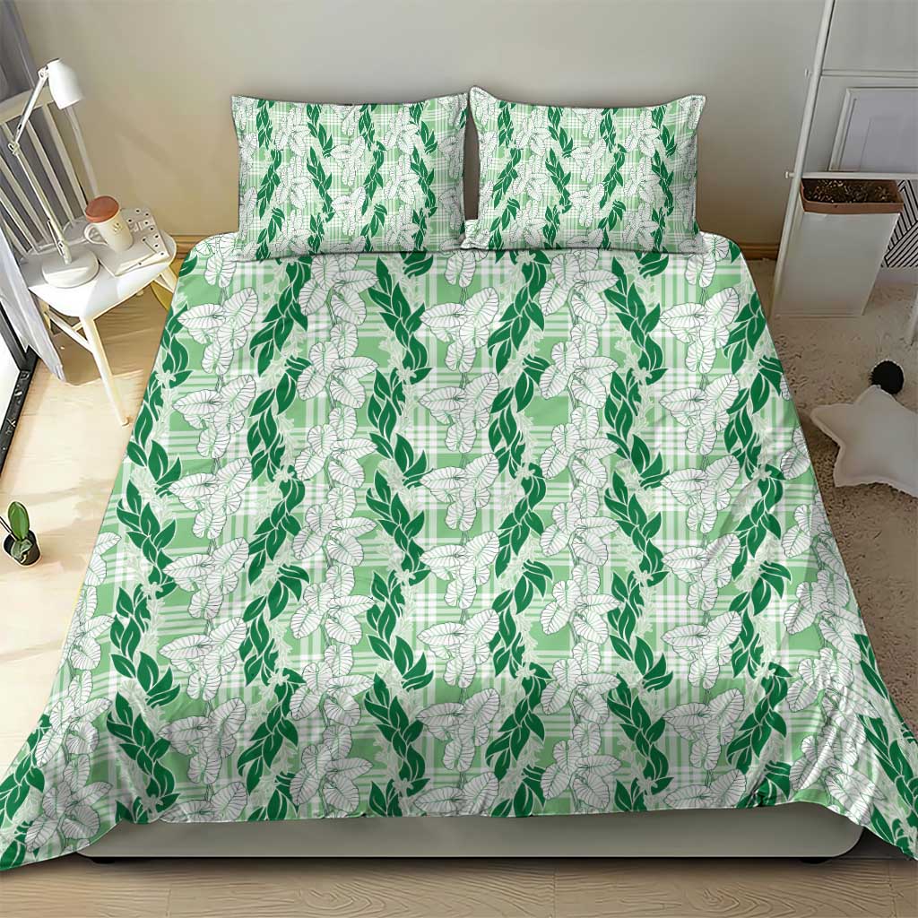 Hawaii Ti Leaf Maile Tuberose Lei Bedding Set With Hanalei Leaf Green LT05 - Polynesian Pride