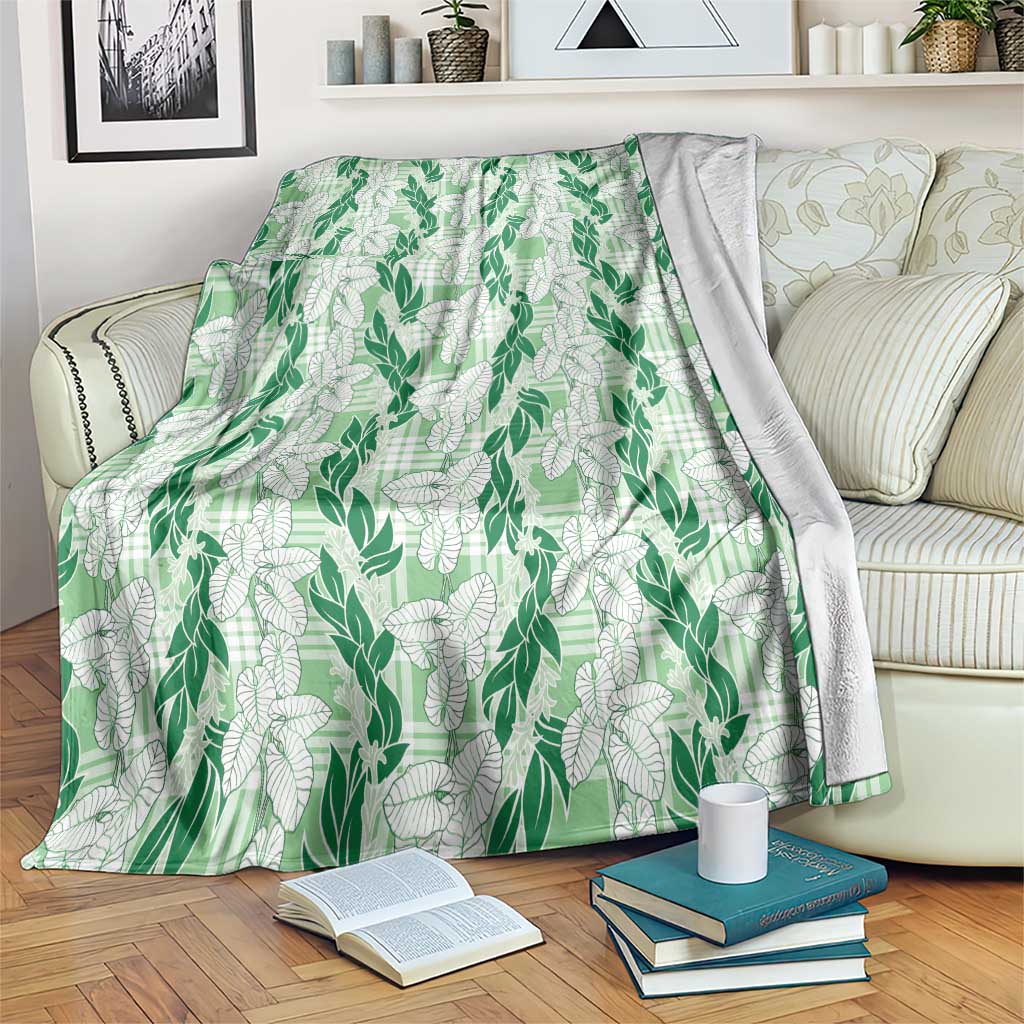 Hawaii Ti Leaf Maile Tuberose Lei Blanket With Hanalei Leaf Green LT05 Green - Polynesian Pride