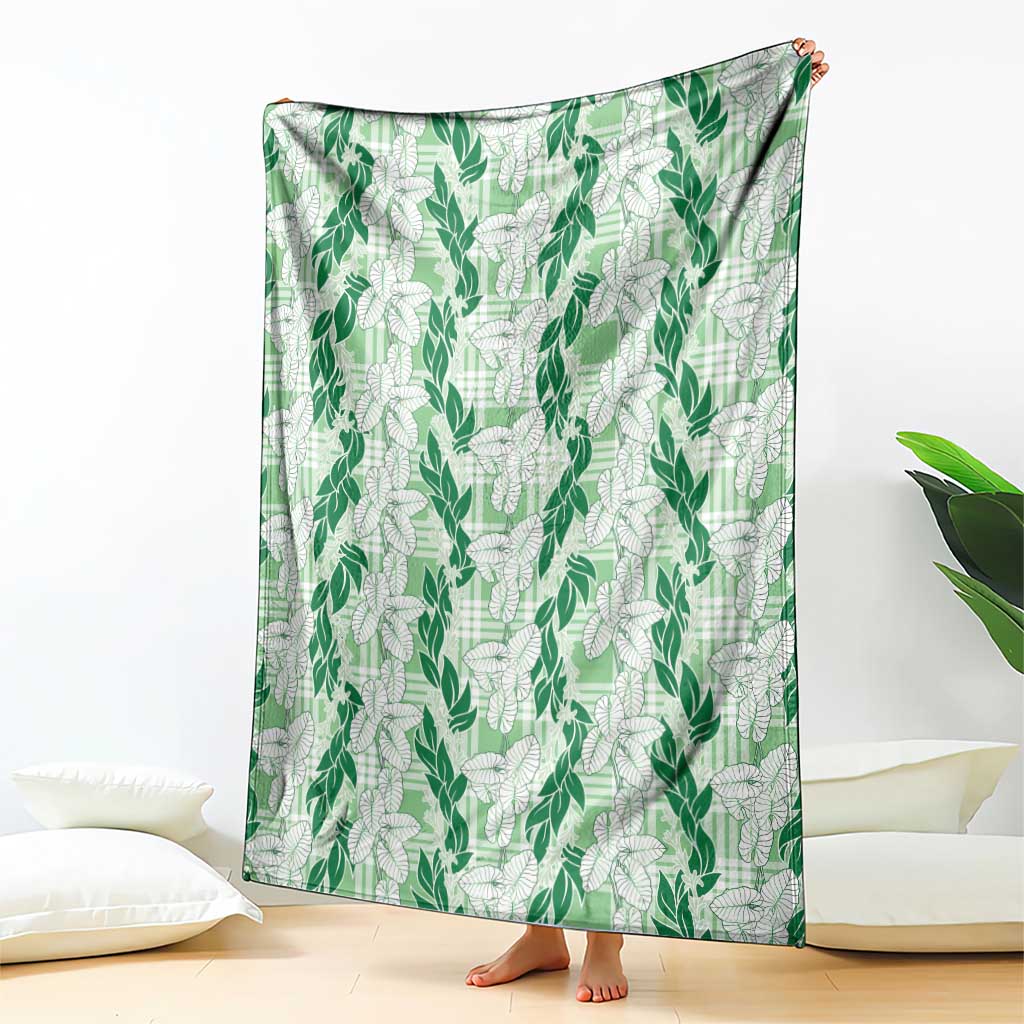 Hawaii Ti Leaf Maile Tuberose Lei Blanket With Hanalei Leaf Green LT05 - Polynesian Pride