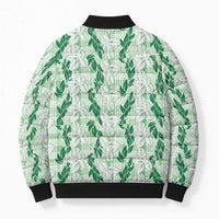 Hawaii Ti Leaf Maile Tuberose Lei Bomber Puffer Jacket With Hanalei Leaf Green LT05 - Polynesian Pride