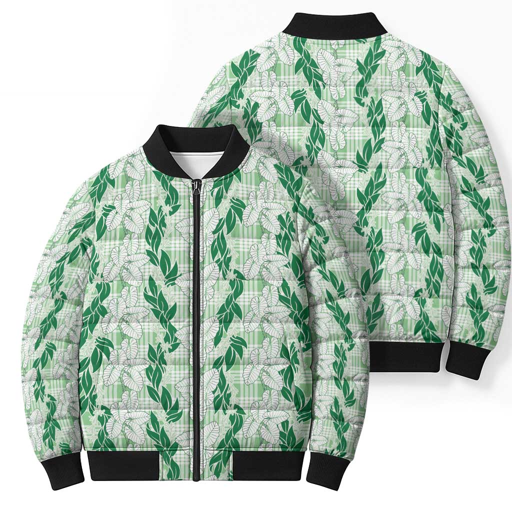Hawaii Ti Leaf Maile Tuberose Lei Bomber Puffer Jacket With Hanalei Leaf Green LT05 - Polynesian Pride