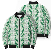 Hawaii Ti Leaf Maile Tuberose Lei Bomber Puffer Jacket With Hanalei Leaf Green LT05 - Polynesian Pride