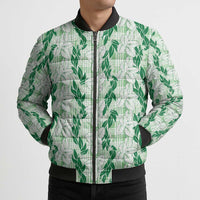 Hawaii Ti Leaf Maile Tuberose Lei Bomber Puffer Jacket With Hanalei Leaf Green LT05 - Polynesian Pride
