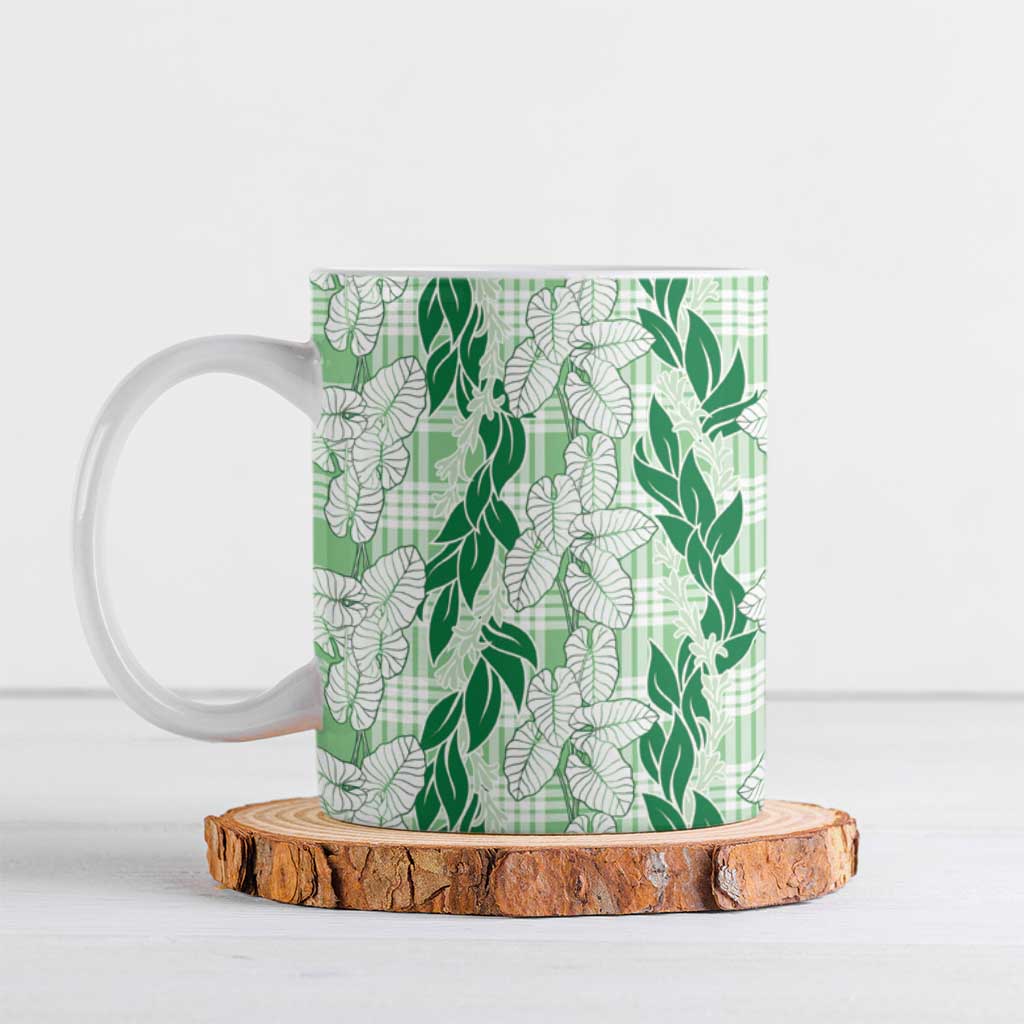 Hawaii Ti Leaf Maile Tuberose Lei Ceramic Mug With Hanalei Leaf Green LT05 Green - Polynesian Pride