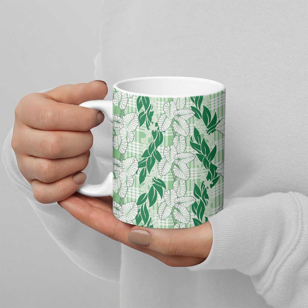 Hawaii Ti Leaf Maile Tuberose Lei Ceramic Mug With Hanalei Leaf Green LT05 - Polynesian Pride