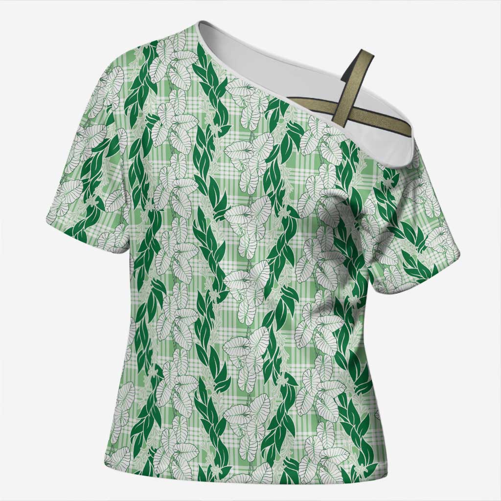 Hawaii Ti Leaf Maile Tuberose Lei Cross Shoulder Shirt With Hanalei Leaf Green LT05 Female Green - Polynesian Pride
