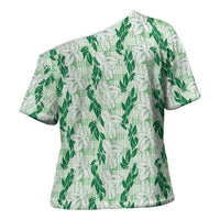 Hawaii Ti Leaf Maile Tuberose Lei Cross Shoulder Shirt With Hanalei Leaf Green LT05 - Polynesian Pride