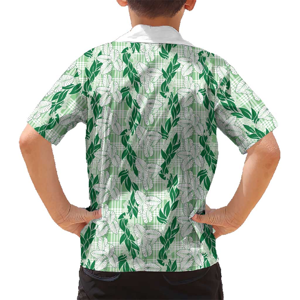 Hawaii Ti Leaf Maile Tuberose Lei Family Matching Long Sleeve Bodycon Dress and Hawaiian Shirt With Hanalei Leaf Green LT05 - Polynesian Pride