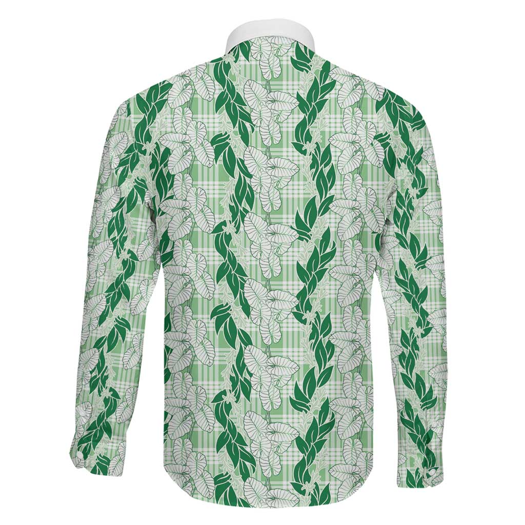 Hawaii Ti Leaf Maile Tuberose Lei Family Matching Off Shoulder Short Dress and Hawaiian Shirt With Hanalei Leaf Green LT05 - Polynesian Pride