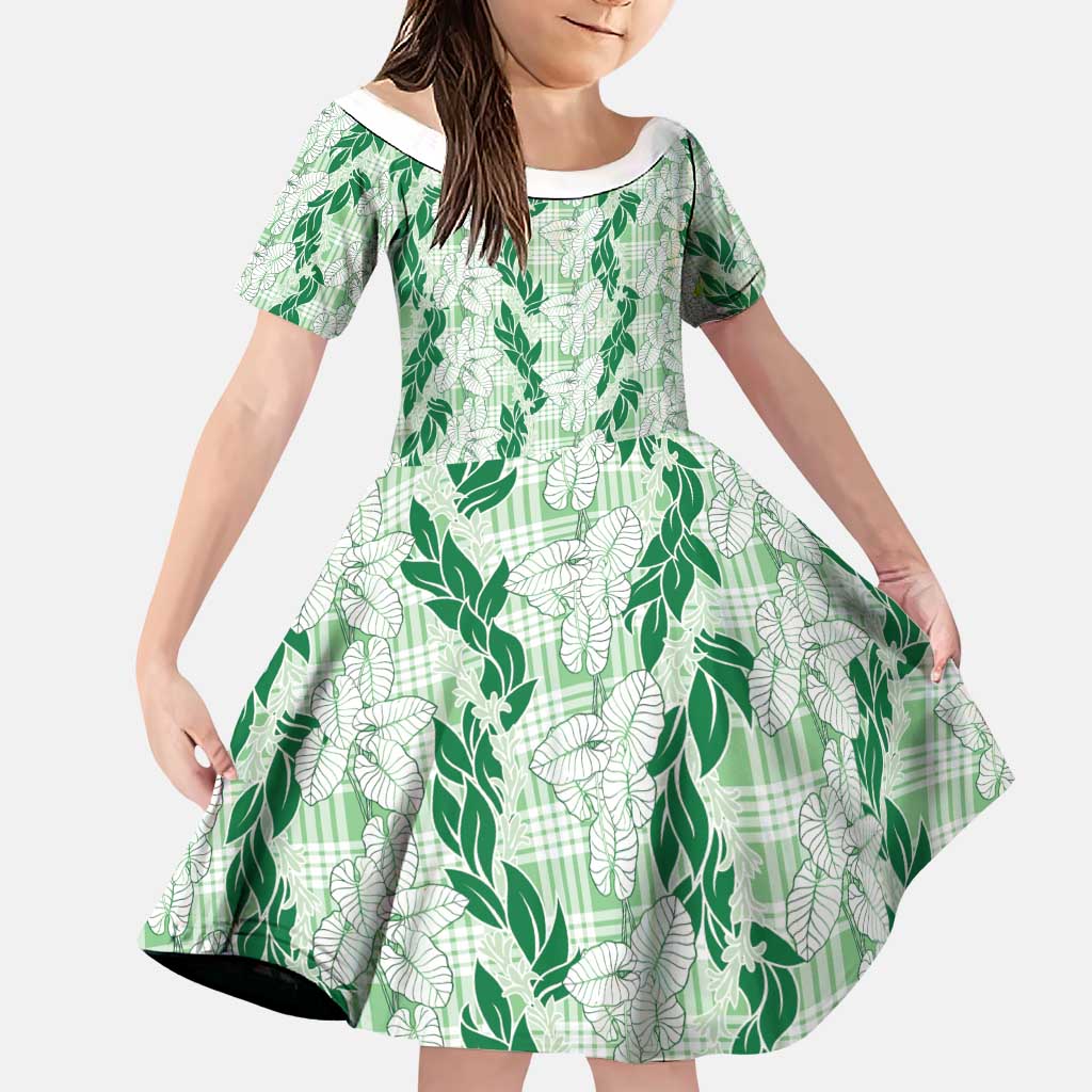 Hawaii Ti Leaf Maile Tuberose Lei Family Matching Summer Maxi Dress and Hawaiian Shirt With Hanalei Leaf Green LT05 Daughter's Dress Green - Polynesian Pride