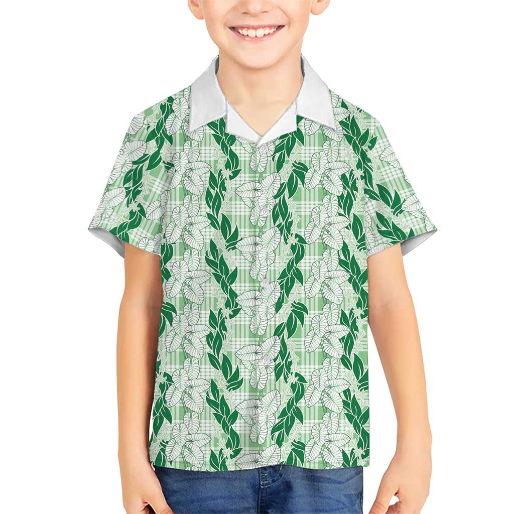 Hawaii Ti Leaf Maile Tuberose Lei Family Matching Tank Maxi Dress and Hawaiian Shirt With Hanalei Leaf Green LT05 Son's Shirt Green - Polynesian Pride