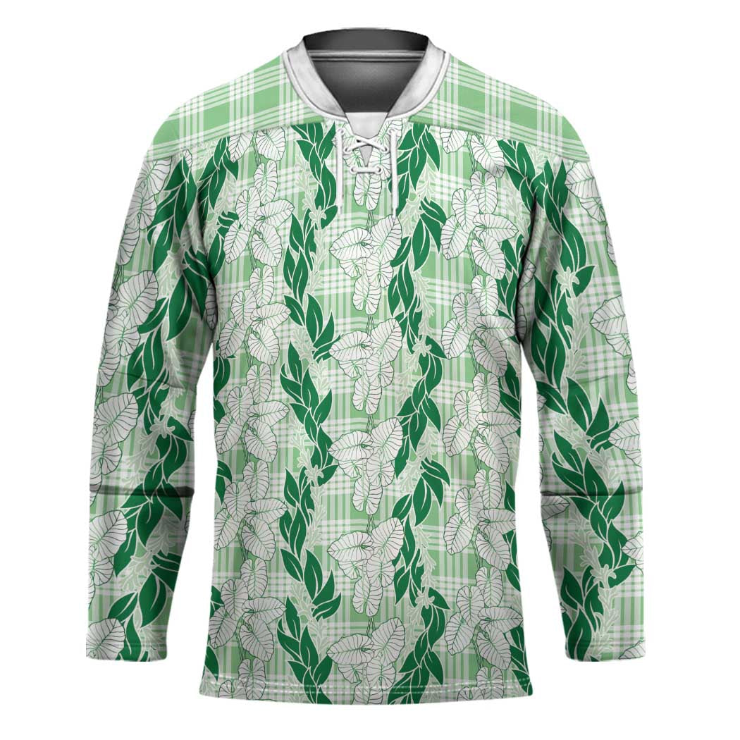 Hawaii Ti Leaf Maile Tuberose Lei Hockey Jersey With Hanalei Leaf Green LT05 Unisex Green - Polynesian Pride