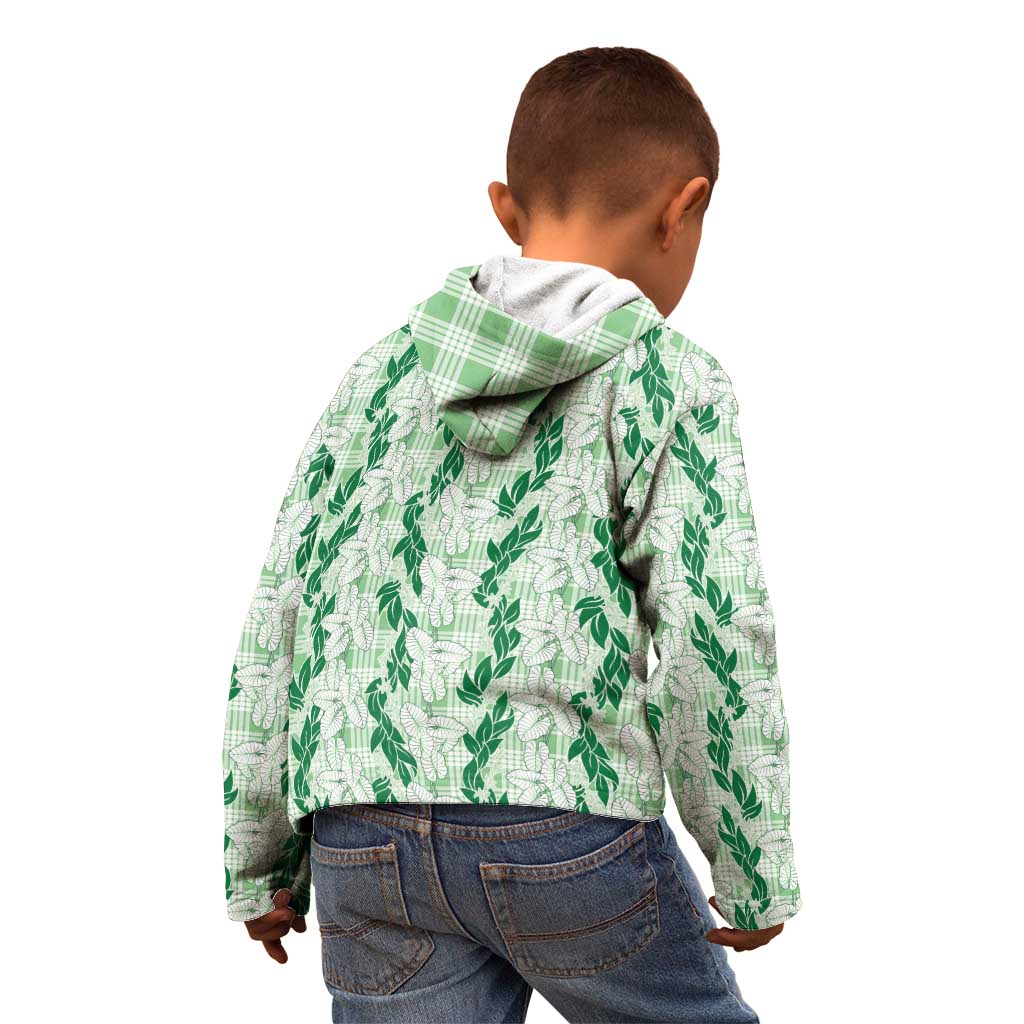 Hawaii Ti Leaf Maile Tuberose Lei Kid Hoodie With Hanalei Leaf Green LT05 - Polynesian Pride