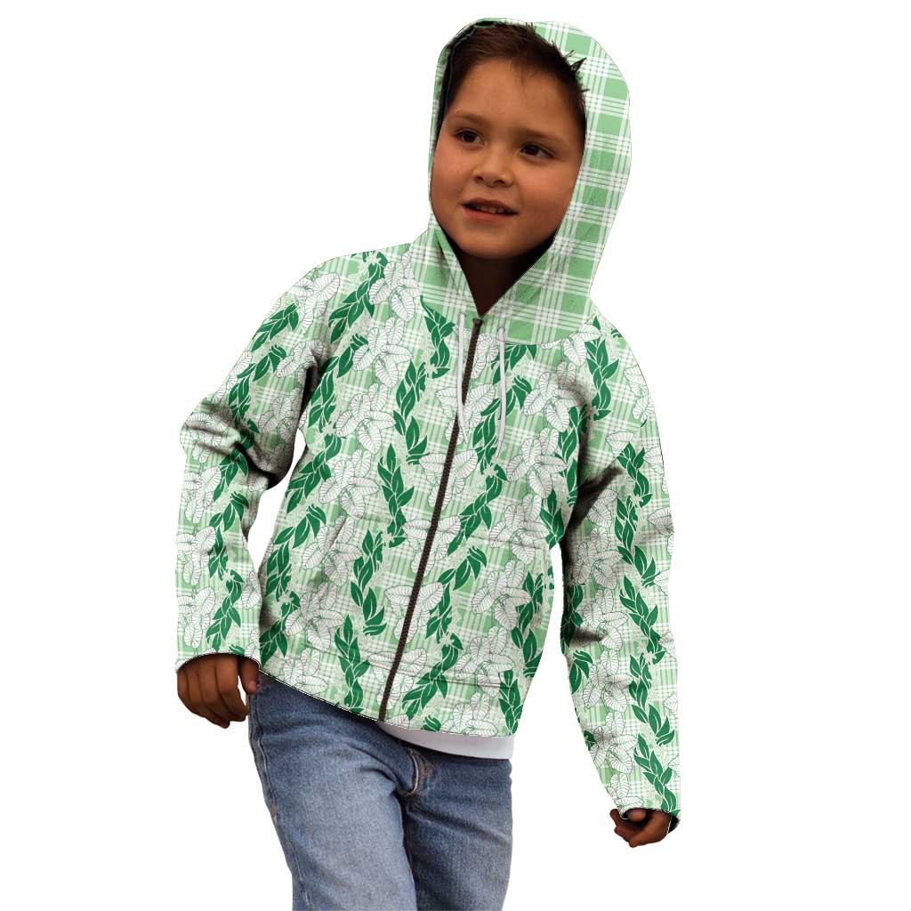 Hawaii Ti Leaf Maile Tuberose Lei Kid Hoodie With Hanalei Leaf Green LT05 - Polynesian Pride