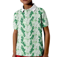 Hawaii Ti Leaf Maile Tuberose Lei Kid Polo Shirt With Hanalei Leaf Green LT05 Kid Green - Polynesian Pride
