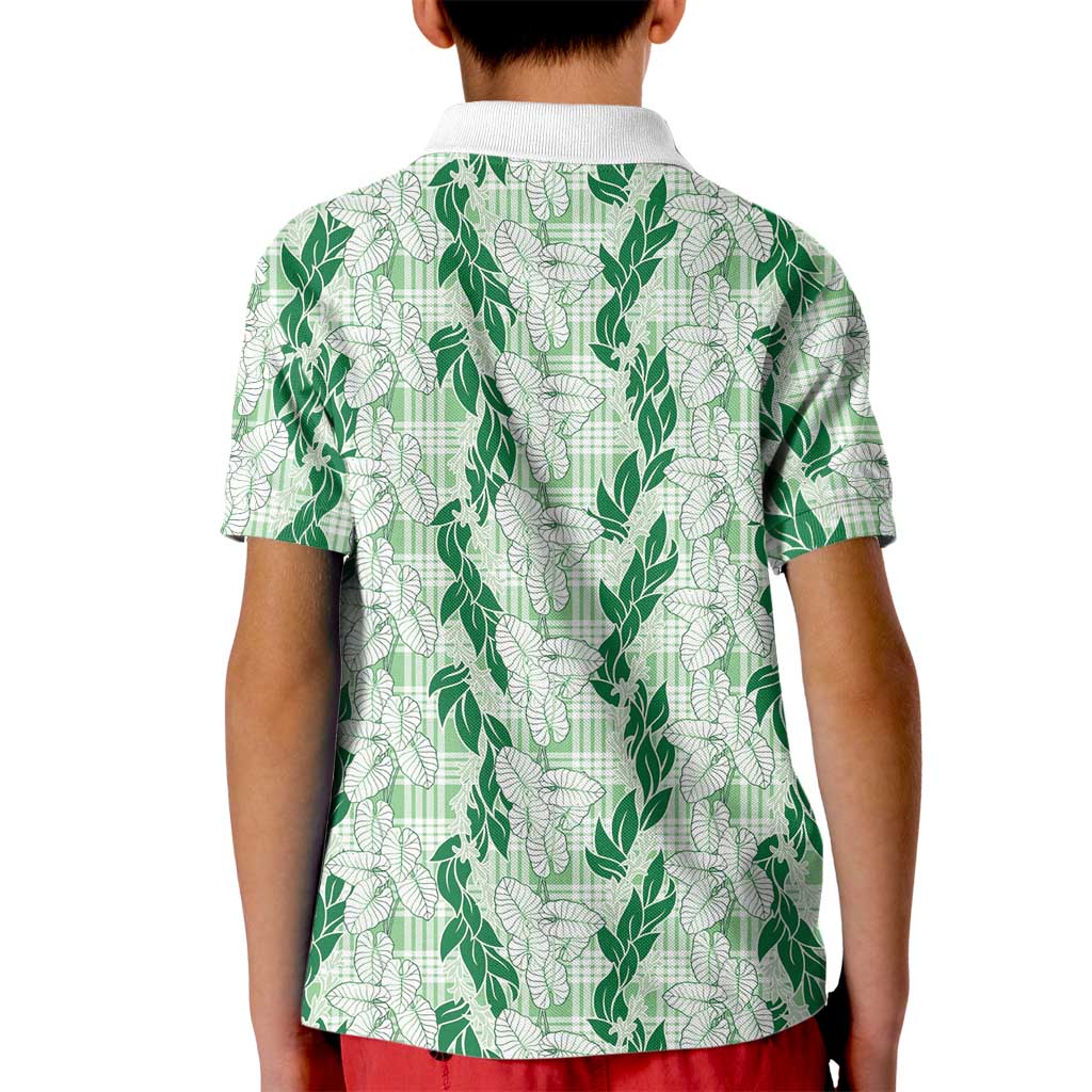 Hawaii Ti Leaf Maile Tuberose Lei Kid Polo Shirt With Hanalei Leaf Green LT05 - Polynesian Pride