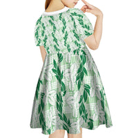 Hawaii Ti Leaf Maile Tuberose Lei Kid Short Sleeve Dress With Hanalei Leaf Green LT05 - Polynesian Pride