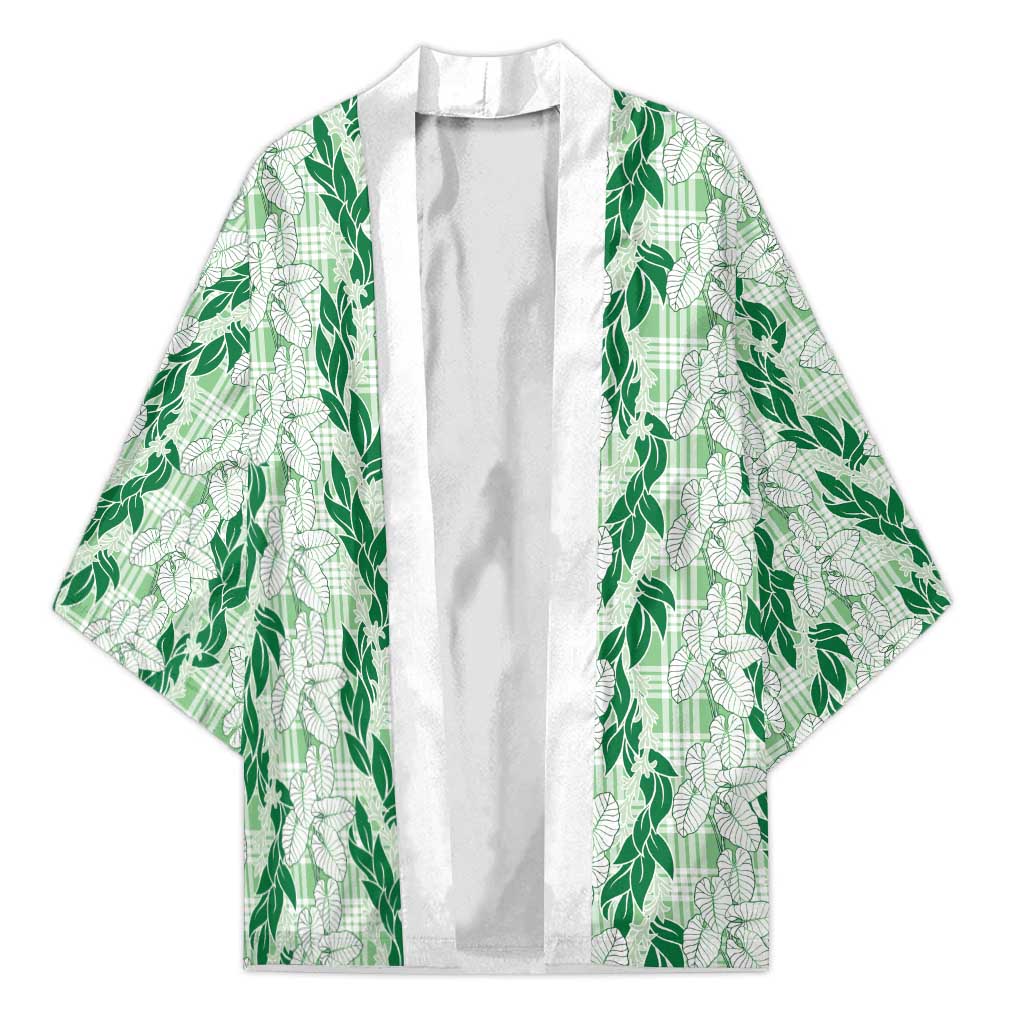 Hawaii Ti Leaf Maile Tuberose Lei Kimono With Hanalei Leaf Green LT05 Unisex Green - Polynesian Pride