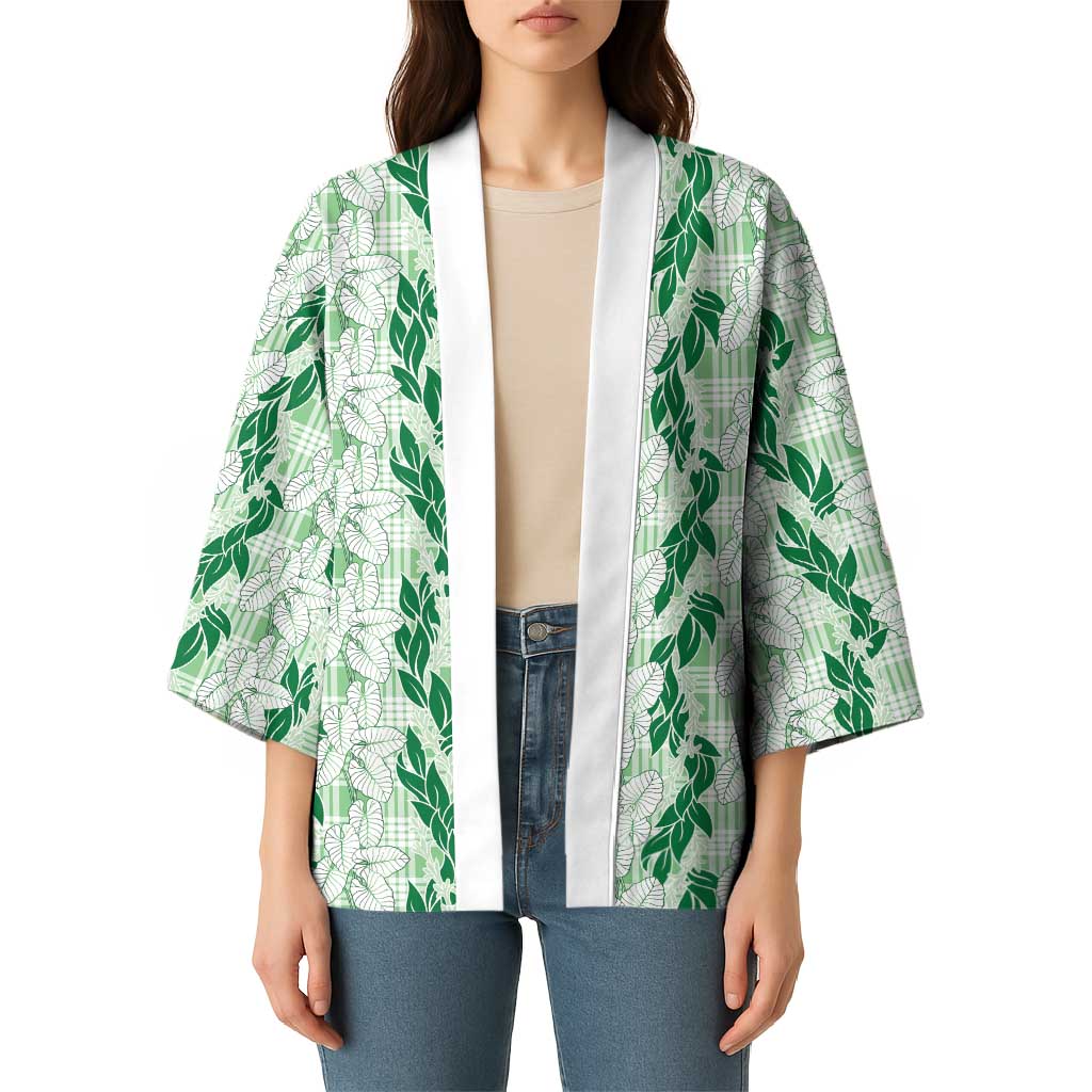 Hawaii Ti Leaf Maile Tuberose Lei Kimono With Hanalei Leaf Green LT05 - Polynesian Pride