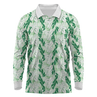 Hawaii Ti Leaf Maile Tuberose Lei Long Sleeve Polo Shirt With Hanalei Leaf Green LT05 Green - Polynesian Pride