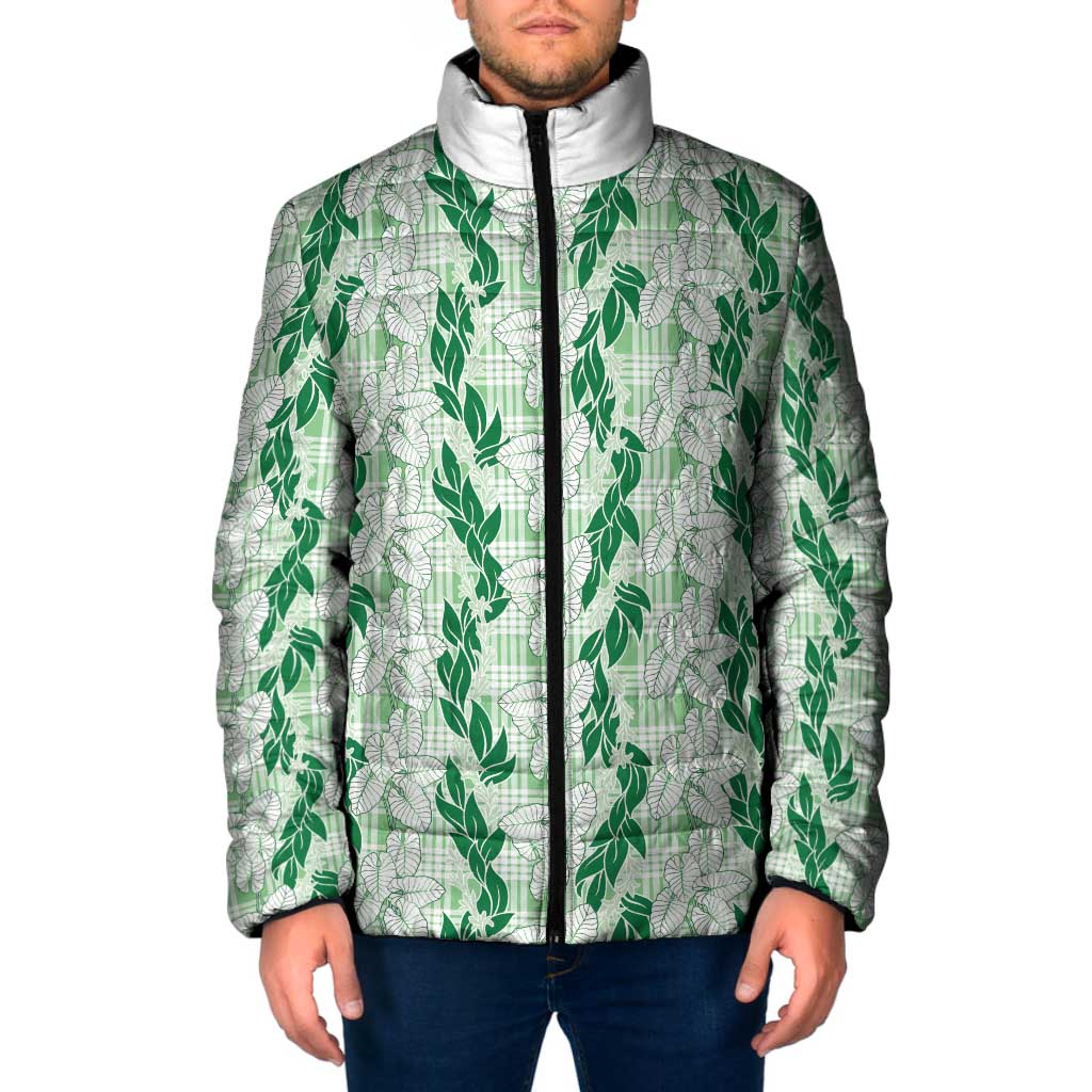 Hawaii Ti Leaf Maile Tuberose Lei Padded Jacket With Hanalei Leaf Green LT05 Men Green - Polynesian Pride