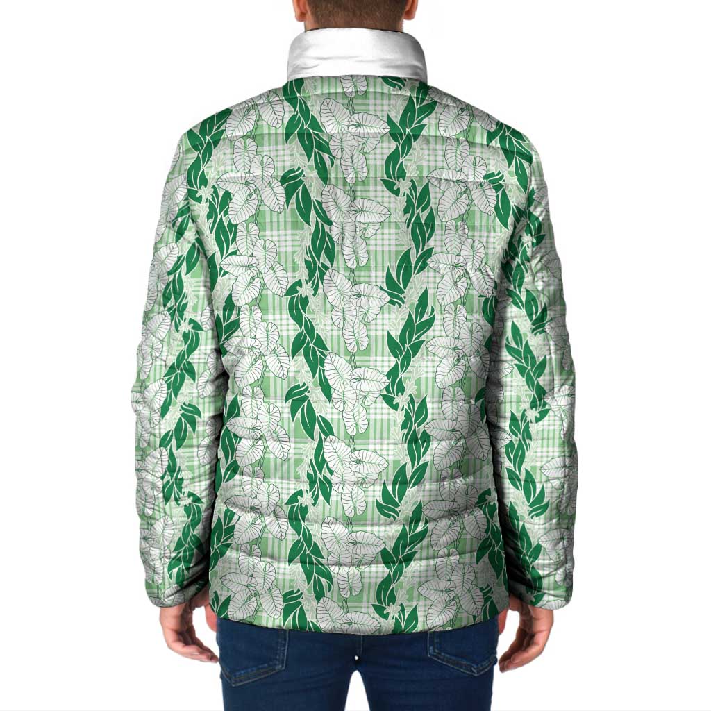 Hawaii Ti Leaf Maile Tuberose Lei Padded Jacket With Hanalei Leaf Green LT05 - Polynesian Pride