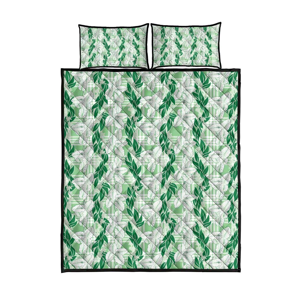 Hawaii Ti Leaf Maile Tuberose Lei Quilt Bed Set With Hanalei Leaf Green LT05 - Polynesian Pride